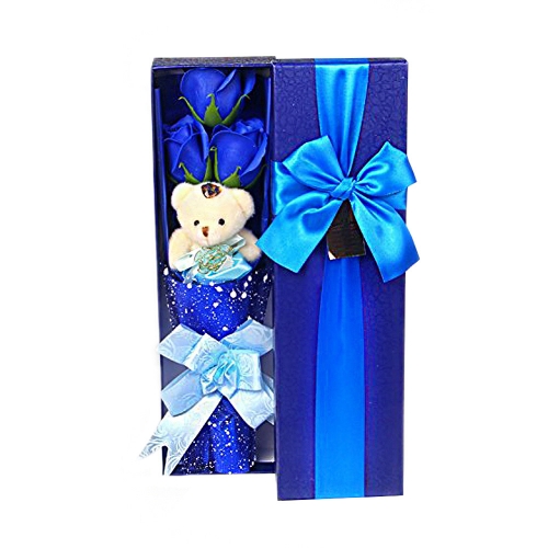 Scented Blue Soap Roses Teddy Bear Valentine's Present