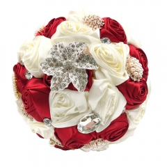 Flower Jewelry Brooch Bouquet with Rhinestones Ribbons