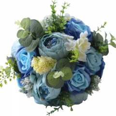 Real Touch Rose Peony Wedding Bouquet in Dusty Blue