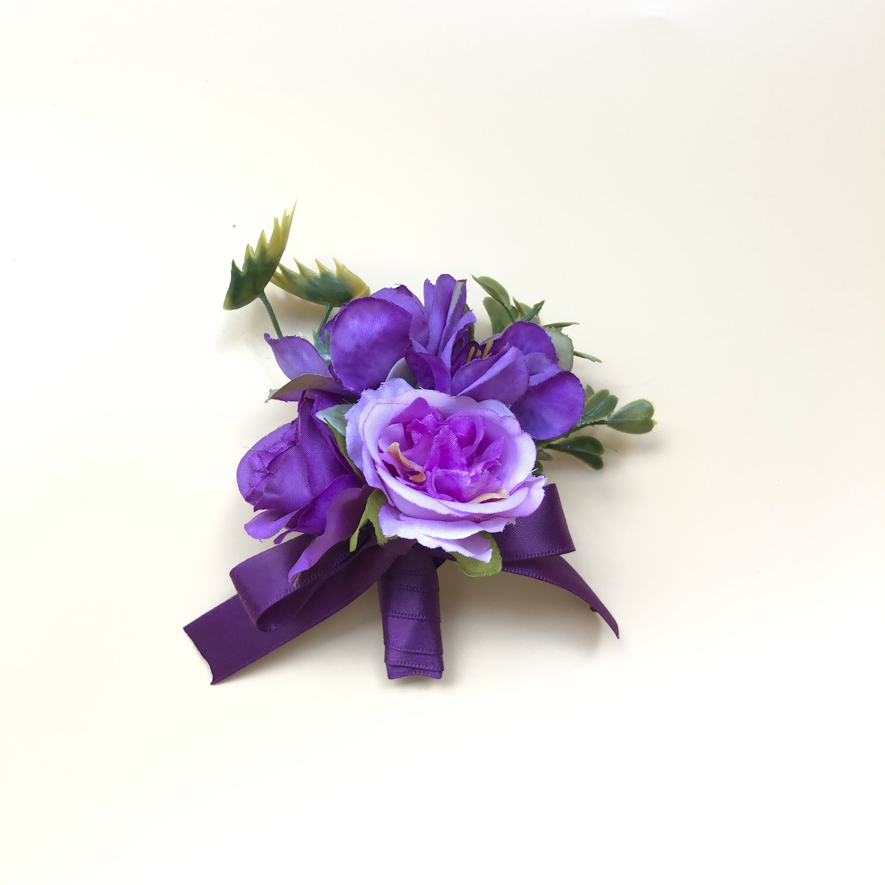Prom Wrist Corsage Brooch Boutonniere Set Purple Lavender Rose Flower for Party 