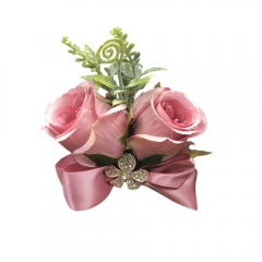 Lavender Rose Buds Bow Rhinestone Jewelry Wrist Corsage