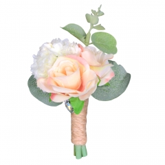 Peach Blush Rose Groomsman Boutonniere Flower for Prom Party