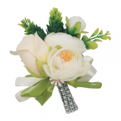 White Rose Groomsman Boutonniere Wedding Guest Brooch Pin Flower