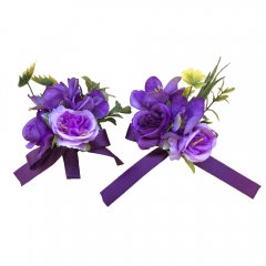 Wrist Corsage Brooch Boutonniere Set in Purple and Lavender Rose
