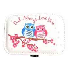 Owl Pattern Travel Jewelry Box Organizer (Blue & Pink)