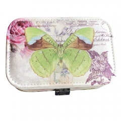 Butterfly Print Jewelry Box Organizer with Mirror (Green)