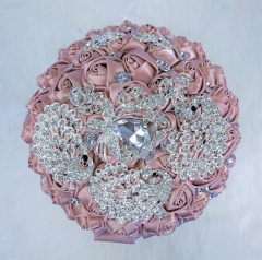 Sparkle Rhinestone Jewelry Bouquet - Satin Rose with Peacock Butterfly Brooches Bride Bridesmaids Wedding Flower (Blush Pink, 8 Inch)