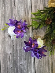 Wedding (Prom) Corsage Boutonniere Set Rose Lily Pin Wrist Hand Dress Suit Flower (Purple)