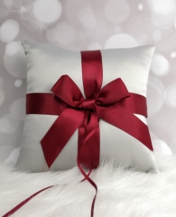 Grey and Red Bow Wedding Ring Bearer Pillow
