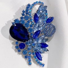 Blue Flower Pattern Brooch Studded with Rhinestones for Women Wedding Bouquet Sweater
