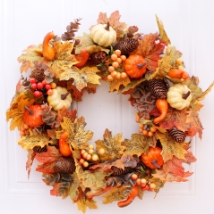 20" Artificial Harvest Fall Wreath -Maple Pumpkin Pinecone Wreath with Berries