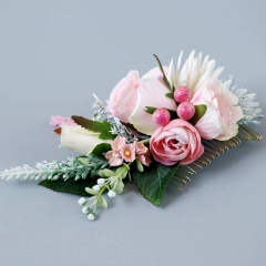 Abbie Home Flower Hair Comb - Floral Boho Comb with Rose Berry Handmade Bridal Crown Wedding Floral Headpiece (Blush Pink)