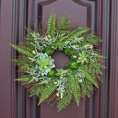 21 Inch Succulent Wreath Farmhouse Greenery Artificial Wreath for Front Door, Spring Summer All Year Around Wreath Home Office Decoration with Leaves