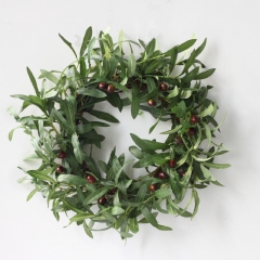 16” Artificial Olive Wreath Green Leaves Front Door Wreath Garland Olive Branch Ornaments Hanging Decoration for Home Wedding Party Wall Window Decor
