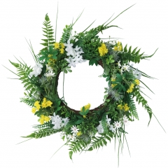 20 Inch Artificial Green Leaves Wreath - Boxwood Wreath Outdoor Green Wreath with Fern Leaves for Front Door Wall Window Party Decoration