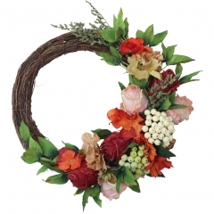 14 inch Floral Wreath with Berries and Green Leaves Welcome Door Wreath Vintage Fake Flowers Spring Summer Wreath for Wedding Party Home Decor Lintel
