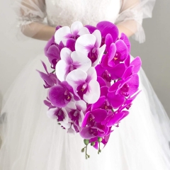Fuchsia Phalaenopsis Orchid Cascading Bridal Bouquet Waterfall Wedding Flower with Satin Ribbon Decor Wedding Ceremony Anniversary, Bridal Shower and