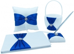 4 in All Wedding Guest Book + Pen Set + Flower Basket + Ring Pillow Rhinestone Party Favor-Royal Blue