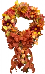 23 Inch Fall Wreath Front Door Wreath Maple Leaf Wreath Harvest Autumn Wreath with Small Pumpkin and Sunflower for Front Door Halloween & Thanksgiving