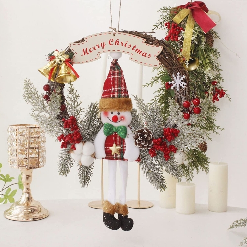 Snowman Christmas Wreath Rattan Wreaths, Merry Christmas Advent Wreath with Gold Bell for Front Door Porch Holiday Xmas Home Window Wall Indoor Outdoo